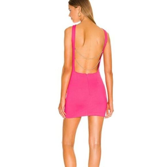 H:ours Cassia Mini Dress Size XS Fuchsia Ponte Open Back Chain Link - Picture 4 of 10
